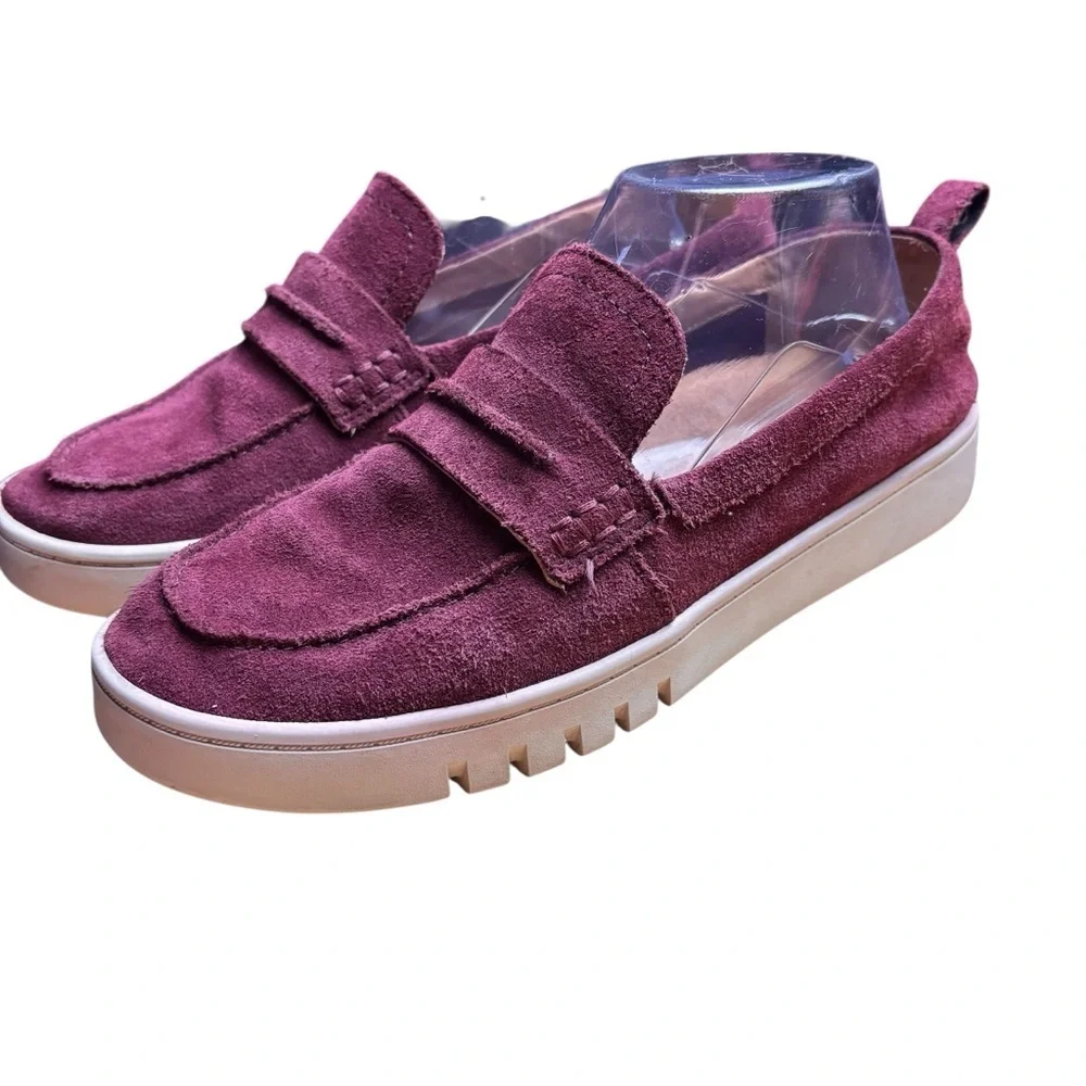 Vionic Chantel Suede Penny Loafers in Burgundy – Women’s Sz 8.5